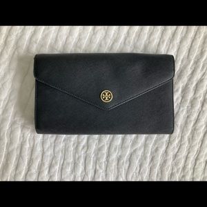Tory Burch black envelope clutch with optional strap